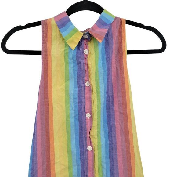 M.D.S. Stripes Shirtdress Dress Rainbow Pinafore Collar A-line Midi Pockets Sz 2 - Picture 7 of 13